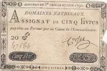 France 5 Livres - 27 Juin 1792 - Sign. Corsel - S&eacute;rie 20G