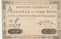 France 5 Livres - 31 Juillet 1792 - Sign. Corsel - S&eacute;rie 26G