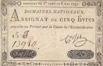 France 5 Livres - 6 Mai 1791 - Sign. Corsel - S&eacute;rie 15J