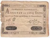 France 5 Livres - Embossed seal with Louis XVI (1791-04-30) - VF