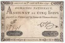 France 5 Livres - Embossed seal with Louis XVI (1791-05-06) - VF