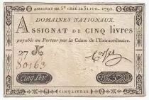 France 5 Livres - Embossed seal with Louis XVI (1791-07-31) - VF