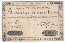 France 5 Livres - Embossed seal with Louis XVI (1791-09-28) - VF