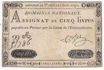 France 5 Livres - Embossed seal with Louis XVI (1791-11-01) - VF