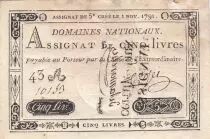 France 5 Livres - False - Embossed seal with Louis XVI  01-11-1791 - Serial 43 A