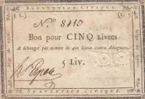 France 5 Livres - Si&egrave;ge de Lyon - 31-08-1793 - num&eacute;ro 8110