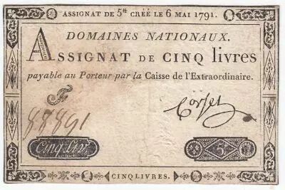 France 5 Livres - Timbre sec portrait de Louis XVI (06-05-1791) - TTB
