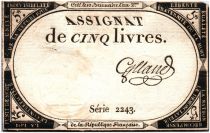 France 5 Livres 10 Brumaire An II (31-10-1793) - Sign. diverses