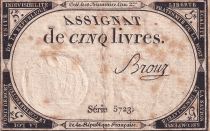 France 5 Livres 10 Brumaire An II (31.10.1793)  - TB+ - Sign Brouz