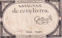 France 5 Livres 10 Brumaire An II (31.10.1793)  - TB - Sign Galland