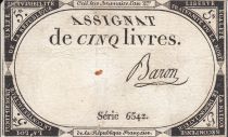 France 5 Livres 10 Brumaire An II (31.10.1793) - Sign. Baron