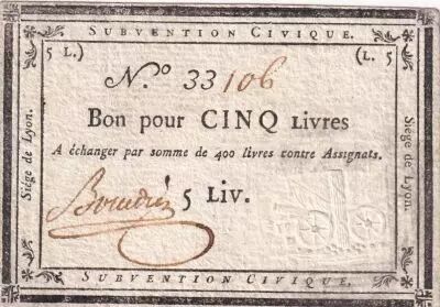 France 5 Livres Si�ge de Lyon - 31-08-1793 - num�ro 33106