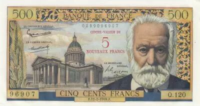 France 5 NF on 500 Francs - Victor Hugo -  12-02-1959 - Serial Q.120