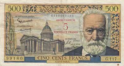 France 5 NF overprint 500 Francs - Victor Hugo - 12-02-1959 - Serial G.117