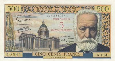 France 5 NF sur 500 francs - Victor Hugo - 30-10-1958 - S�rie A.114