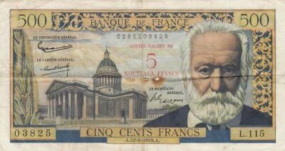 France 5 NF sur 500 Francs Victor Hugo - 12-02-1959 - S�rie L.115