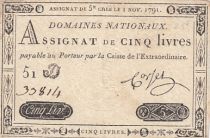 France 5 Pounds - 01-11-1791 - Sign. Corsel - Serial 51D