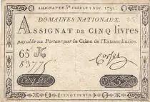 France 5 Pounds - 01-11-1791 - Sign. Corsel - Serial 65K