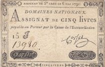 France 5 Pounds - 06-05-1791 - Sign. Corsel - Serial 15J