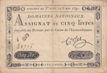 France 5 Pounds - 06-05-1791 - Sign. Corsel - Serial 4F