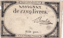 France 5 Pounds - 10 Brumaire Year II (31.10.1793) - Sign. Barba - Serial 3011