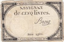 France 5 Pounds - 10 Brumaire Year II (31.10.1793) - Sign. Brouz - Serial 23661