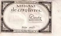 France 5 Pounds - 10 Brumaire Year II (31.10.1793) - Sign. Duclos - Serial 22355