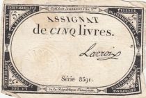 France 5 Pounds - 10 Brumaire Year II (31.10.1793) - Sign. Lacroix - Serial 8591