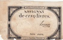 France 5 Pounds - 10 Brumaire Year II (31.10.1793) - Sign. Lenoir - Serial 16664