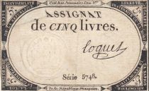 France 5 Pounds - 10 Brumaire Year II (31.10.1793) - Sign. Loquet - Serial 5748