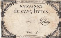 France 5 Pounds - 10 Brumaire Year II (31.10.1793) - Sign. Police - Serial 13621