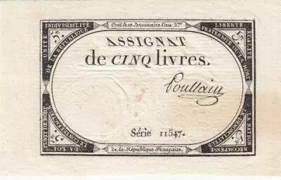 France 5 Pounds - 10 Brumaire Year II (31.10.1793) - Sign. Poullain - Serial 11547