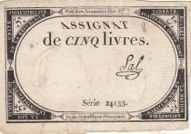 France 5 Pounds - 10 Brumaire Year II (31.10.1793) - Sign. Sal - Serial 24133
