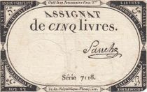 France 5 Pounds - 10 Brumaire Year II (31.10.1793) - Sign. Sanche - Serial 7118