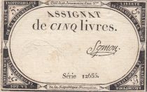 France 5 Pounds - 10 Brumaire Year II (31.10.1793) - Sign. Symon - Serial 12655
