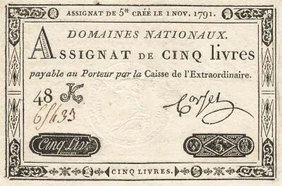 France 5 Pounds - 1er Novembre 1791 - Sign. Corsel - S�rie 48K