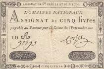 France 5 Pounds - 27-06-1792 - Sign. Corsel - Serial 10A