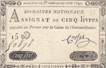 France 5 Pounds - 27-06-1792 - Sign. Corsel - Serial 15D