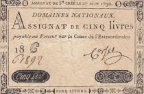 France 5 Pounds - 27-06-1792 - Sign. Corsel - Serial 18G