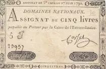 France 5 Pounds - 27-06-1792 - Sign. Corsel - Serial 5J
