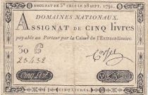 France 5 Pounds - 28-09-1791 - Sign. Corsel - Serial 30G