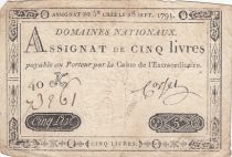 France 5 Pounds - 28-09-1791 - Sign. Corsel - Serial 40K
