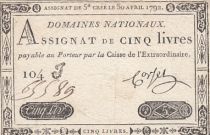 France 5 Pounds - 30-04-1792 - Sign. Corsel - Serial 104J