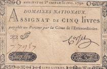 France 5 Pounds - 31-07-1792 - Sign. Corsel - Serial 22F