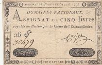 France 5 Pounds - 31-07-1792 - Sign. Corsel - Serial 26G