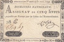 France 5 Pounds - 31-07-1792 - Sign. Corsel - Serial 28E