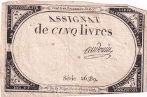 France 5 Pounds 10 Brumaire Year II (31.10.1793) - Sign. Audouin - Serial 26389