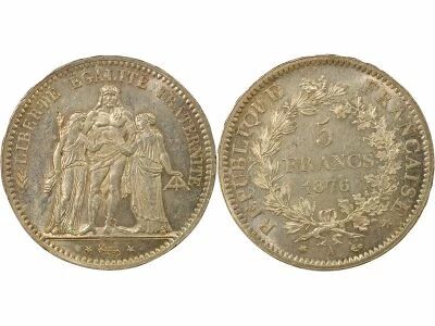 France 5 Silver Francs, Hercules, IIIrd Republic - 1876 A Paris