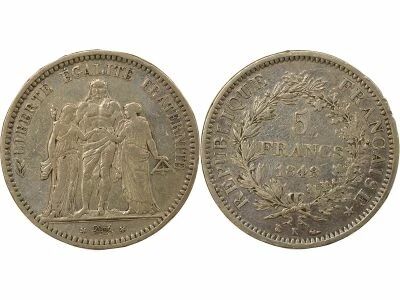 France 5 Silver Francs, Hercules, IInd Republic - 1848 K Bordeaux