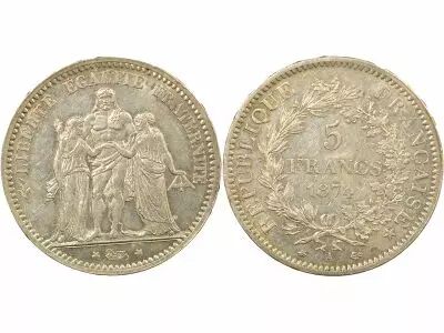 France 5 Silver Francs, Hercules, Third Republic - 1874 In Paris